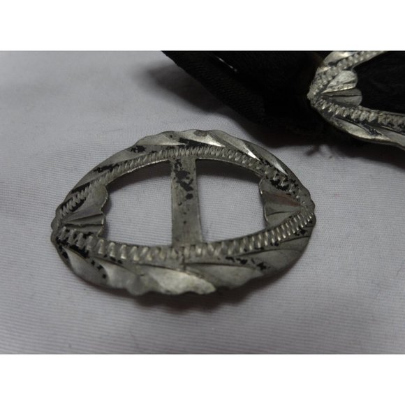 Antique 19th Century Flat Cut Steel design Shoe Buckle 1  1/2" x 1‎  1/16" Pair - Picture 3 of 5